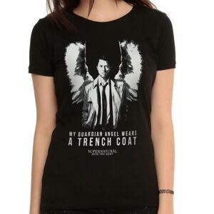 Supernatural Castiel "My Guardian Angel Wears A Trench Coat" Black T-Shirt